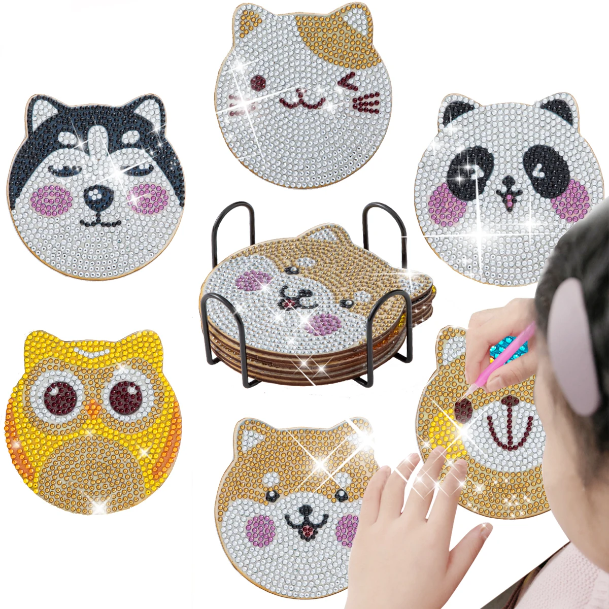 

CHENISTORY 6pc/sets Diamond Painting Animals Panda Gift Diy Set For Kids Beginners With Holder Mosaic Kit Adults Crafts Artwork