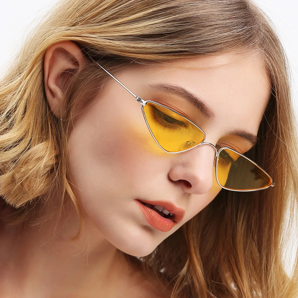 2022 Trend Small Sunglasses Women Fashion Triangle Metal Cateye Glasses Popular Multicolor Famous Brand High-end Design UV400 | Аксессуары