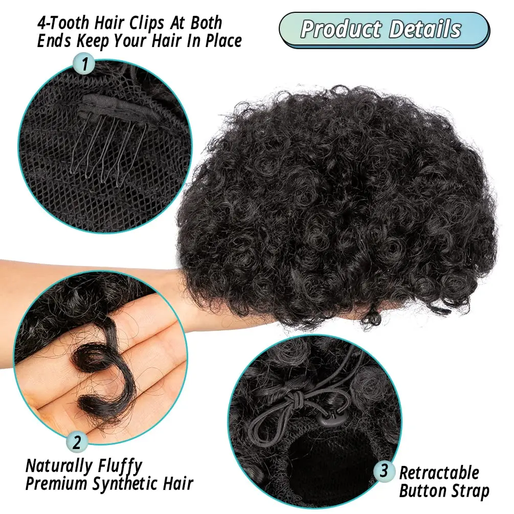Afro Puff Drawstring Ponytail for Black Women Short Kinky Curly Afro Ponytail Synthetic Hair Puffs Afro Bun Ponytail