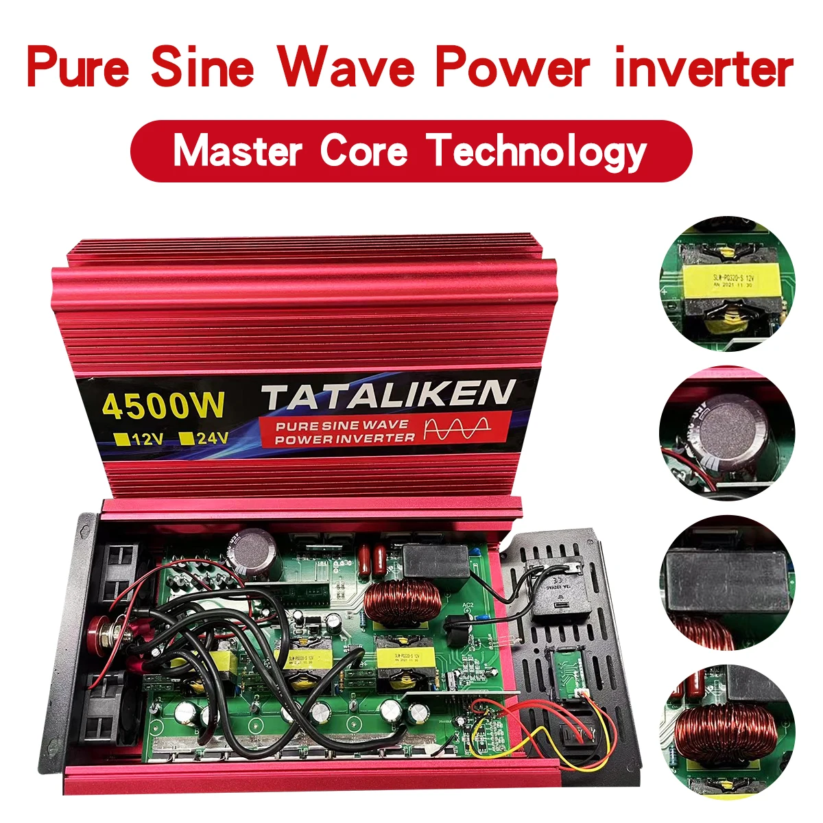 Pure Sine Wave Inverter2500W 3500W 4500W 5000W 6000W Power DC12V 24V To AC 220V Voltage 50/60HZ Converter Solar With LED Dis