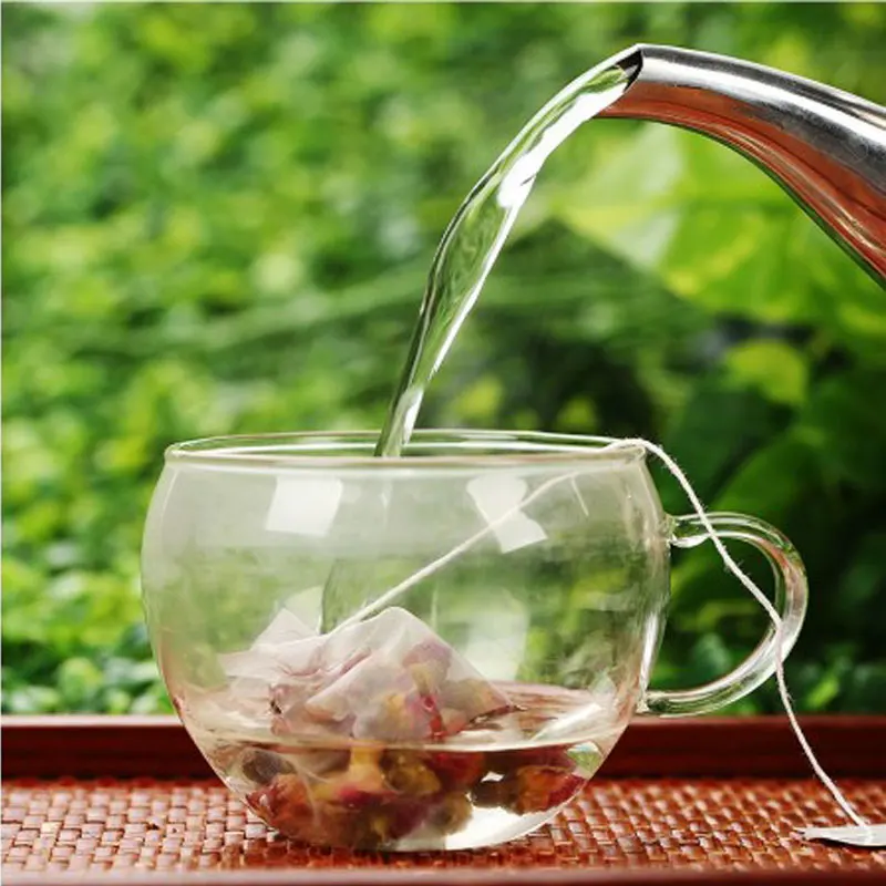 Disposable tea bags 100pcs/lot pyramid tea bags filter nylon teabags single string with label transparent empty