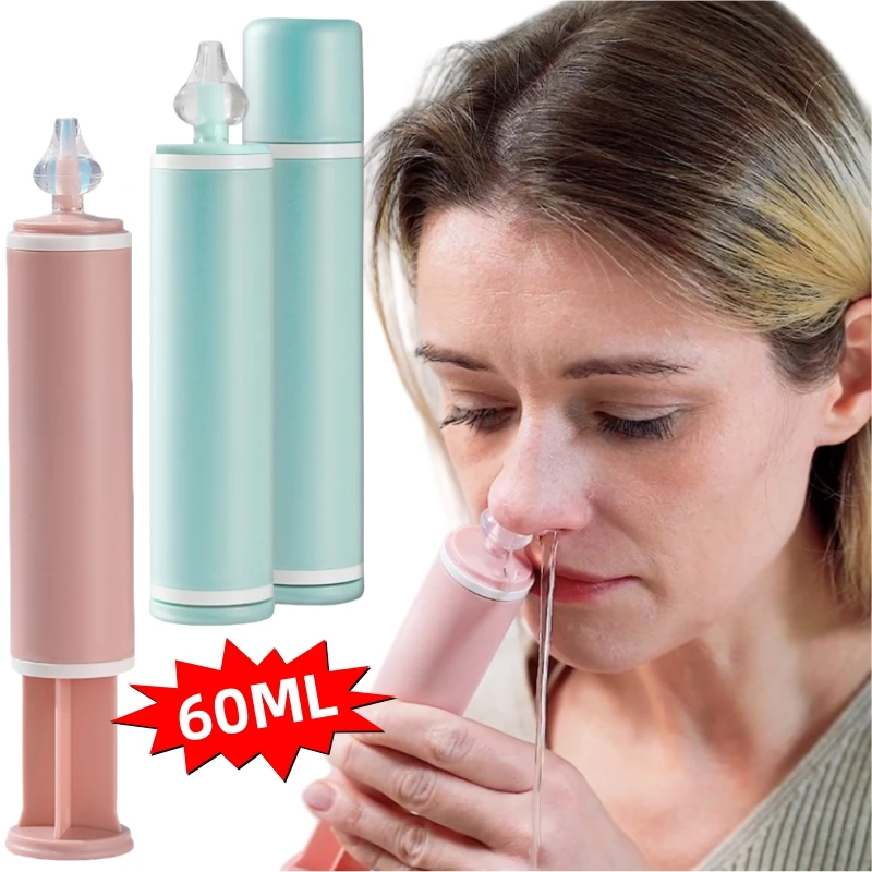 60ML Nasal Aspirator for Baby and Adult Needle Tube Nose Cleaner Portable Manual Nasal Cleaning Aspiratior with Personal Case