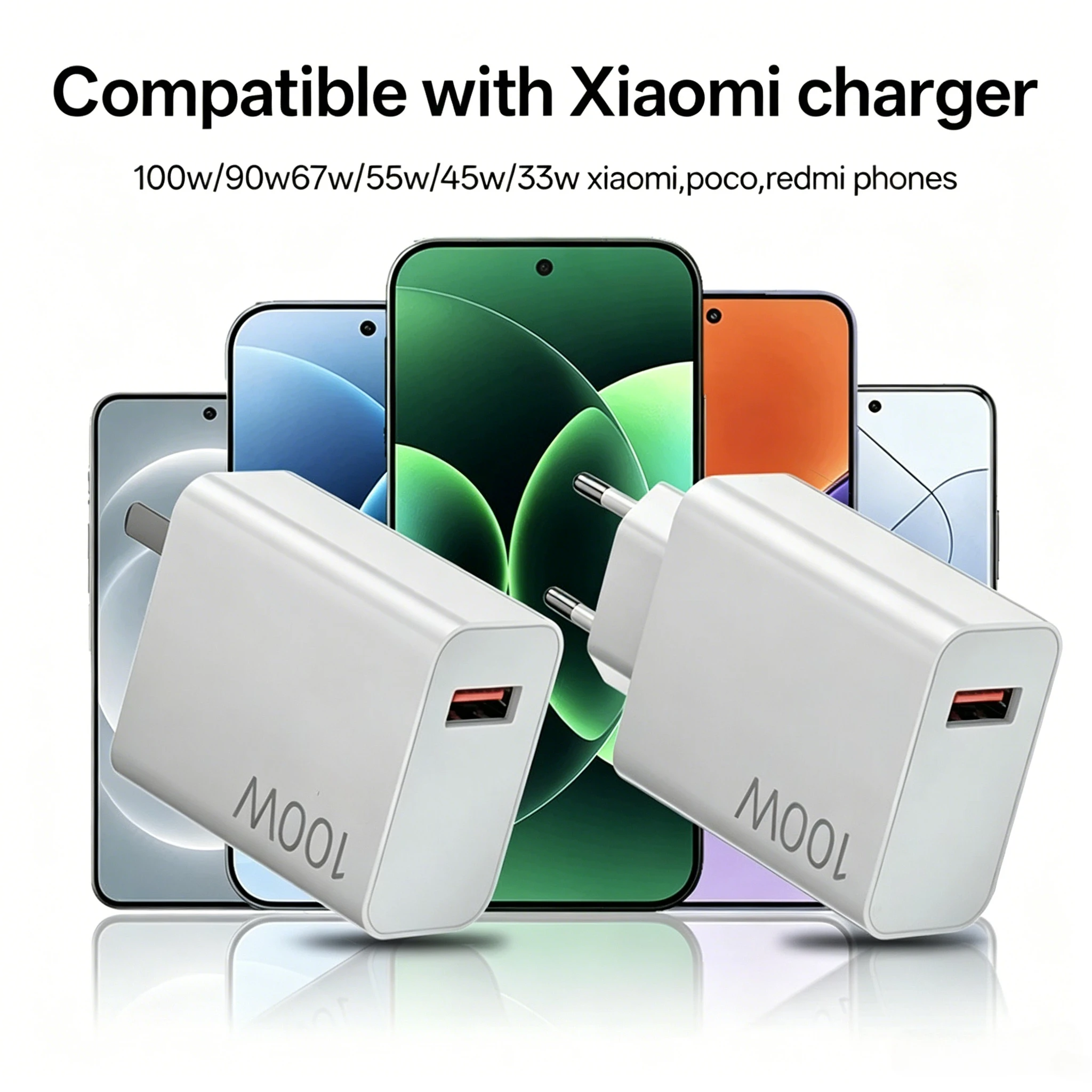 100W EU Turbo Fast Charger with 1M 6A Type C Cable