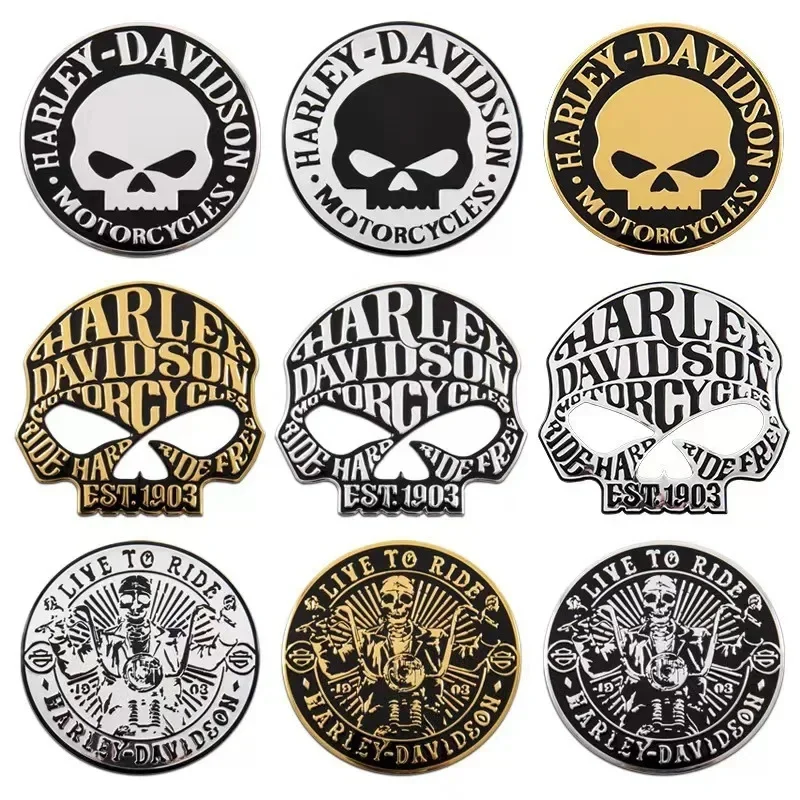 Large 3D Metal Skull Skeleton Sticker For Harley Davidson Motorcycles Car Locomotive Tail Fuel Tank Cover Machine Head Emblem 2