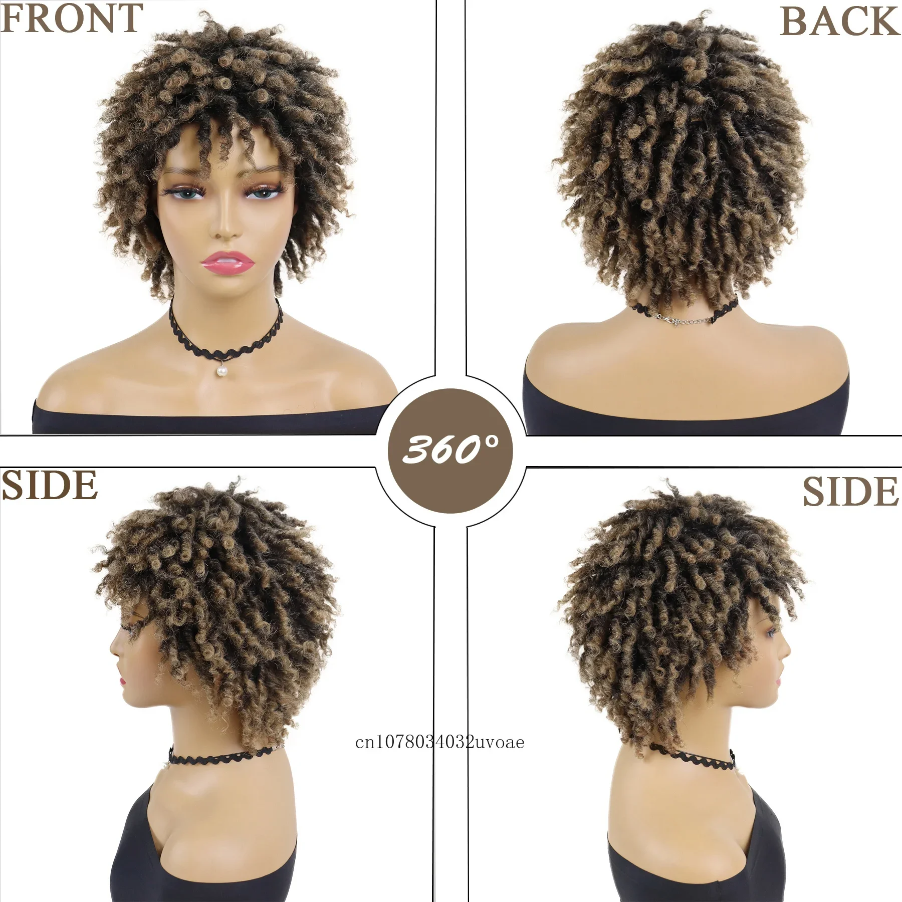 Synthetic Braided Wig for Women Locs Crochet Twist Hair Short Afro Wig Ladies Dreadlock Light Brown Daily Curly Cool Girl Bouncy