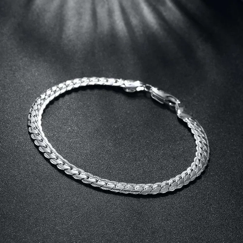 Silver Necklace 925 Sterling Silver 5mm Side Chain Necklace Bracelet 18CM-20CM/40CM-60CM Jewelry Gifts for Men And Women