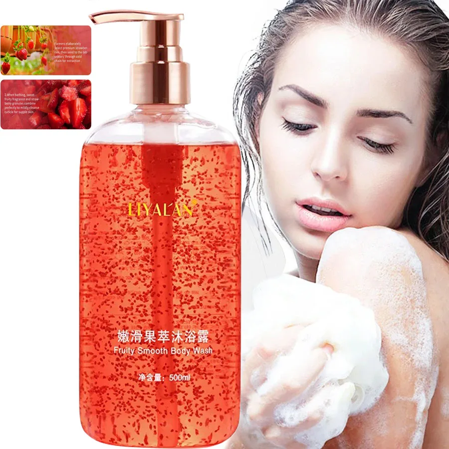 500ml Tropical Fruity Anti-Acne Brightening Exfoliating Body Wash with Scrub Granules Shower Gel