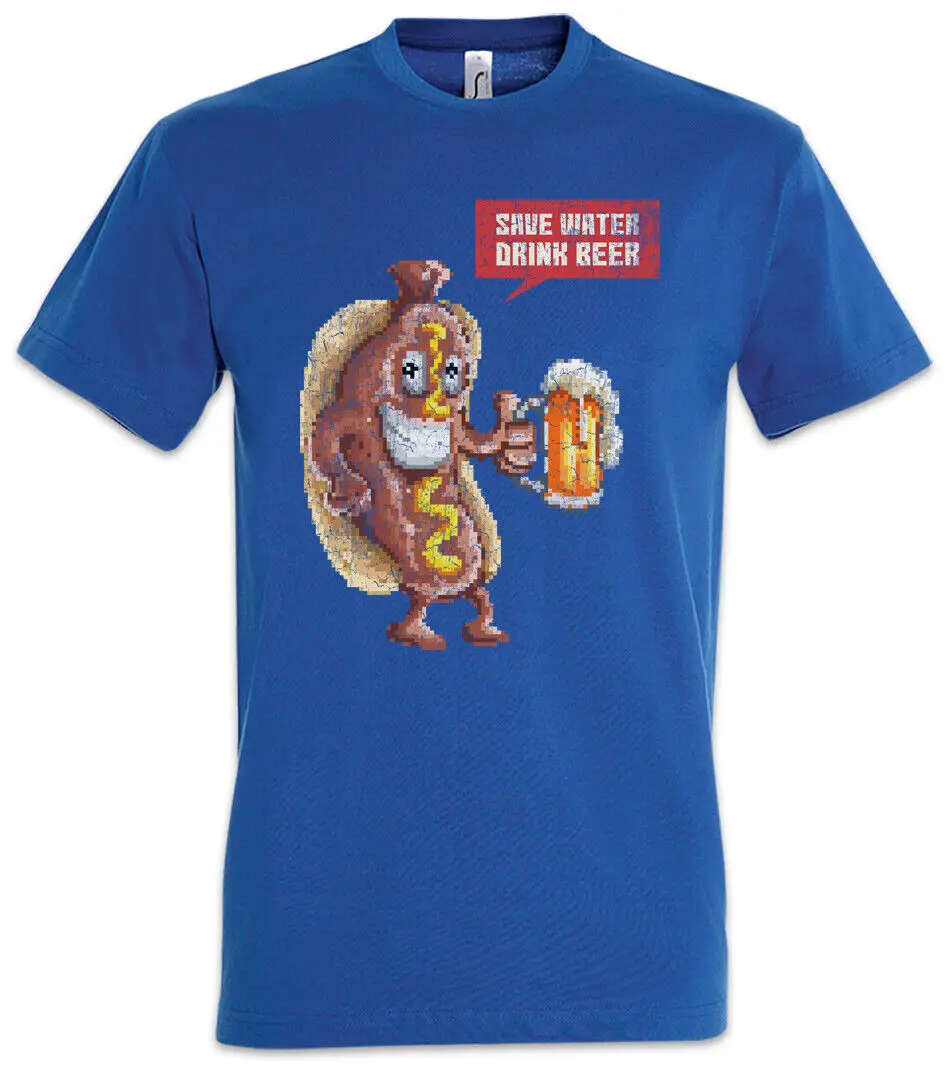 Hotdog Save Water Drink Beer T Shirt Drink Party Alcohol Fun Brewer Pixel Retro