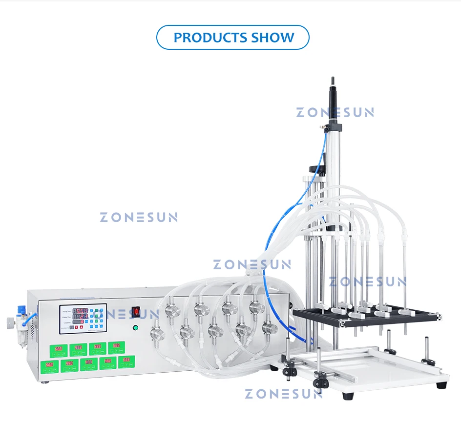 ZONESUN ZS-YTMP9C Auto Lifting Liquid Filling Machine 9 Heads Magnetic Pump Pneumatic Filler Drinks Beverage Production