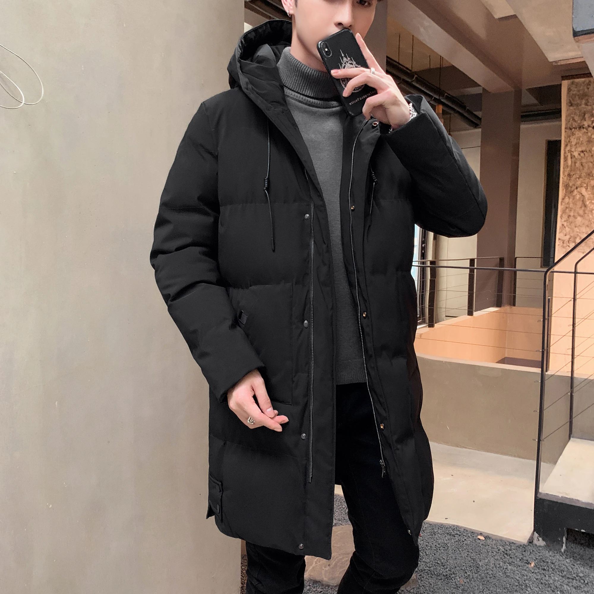 Men's Parkas Hooded New Overcoat Thickened Mid-length Jacket Zipper Winter White Duck Down Jacket Plus Size Windproof Parkas