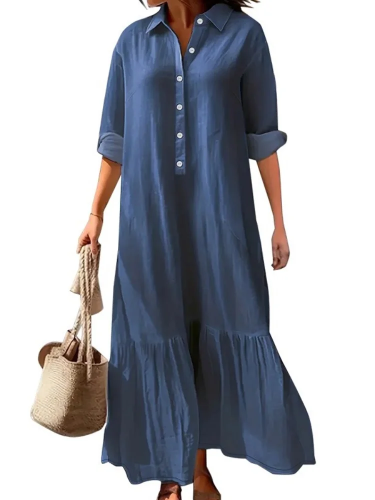 Wmstar Pius Size Denim Dresses for Women Wholesale A New Loose Fitting Fashionable Denim Long Sleeved Casual Elegant 2025