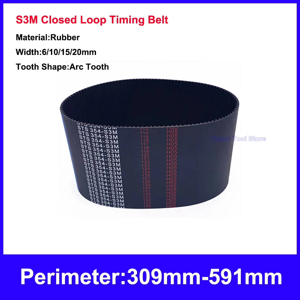 

1PCS S3M Timing Belt Perimeter 309mm-591mm Black Rubber Closed Loop Synchronous Belt Width 6/10/15/20mm Transmission Parts