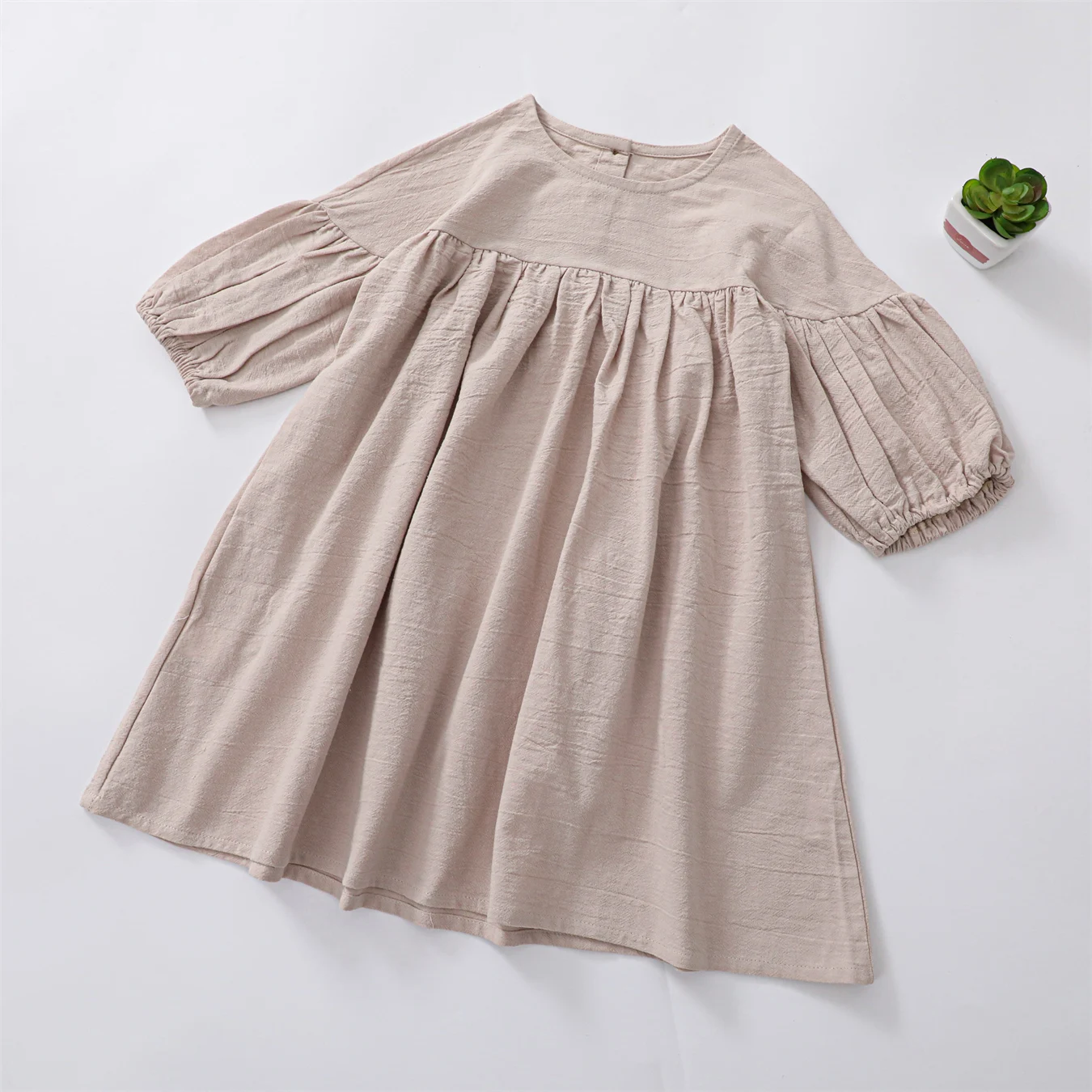 Girl's Cotton Linen Long Sleeve Dress Children's Fresh A-Line Dress Kids Clothing Autumn Style