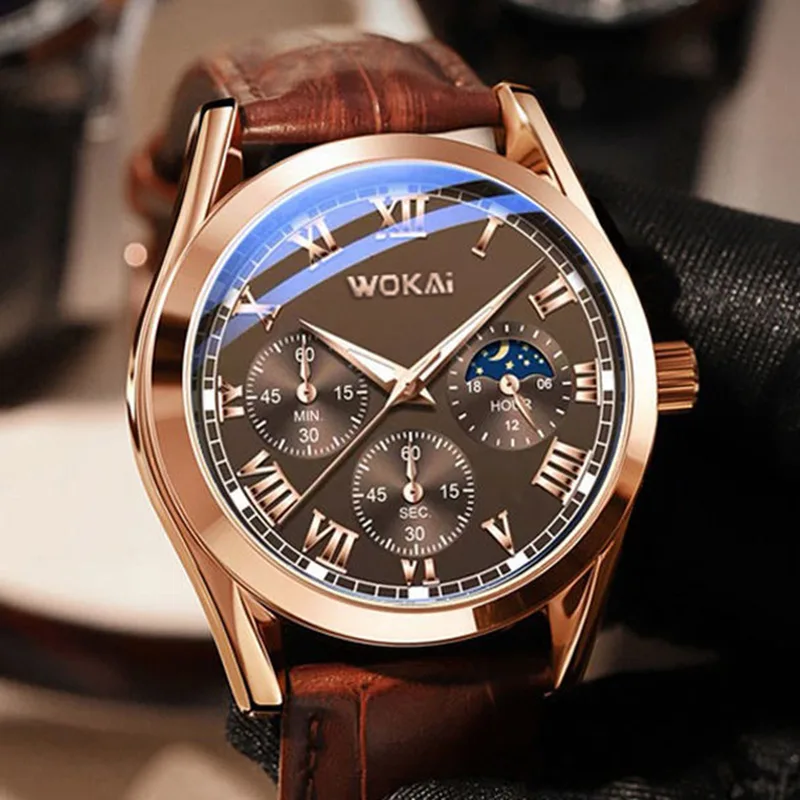 Men Watches Mens Business PU Leather Quartz Watch Gifts For Male Calendar...