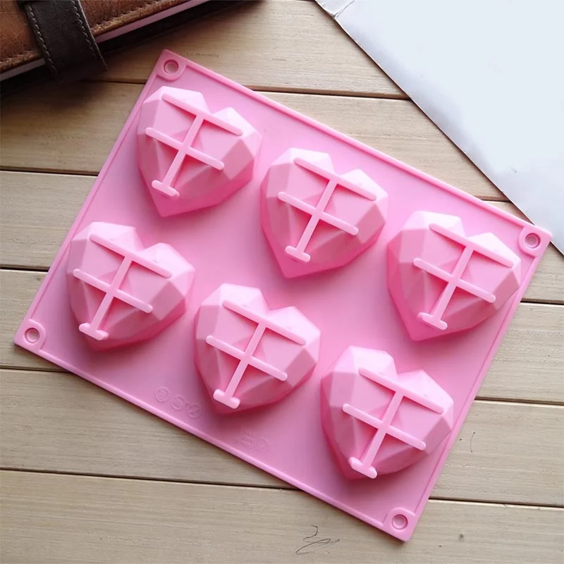 Description Picture 3 of item1Pc 6 Cavity Heart Shaped Silicone Mould Cake Mousse Pastry Bakeware Tools Form For Soap French Dessert Diamond Baking Mold