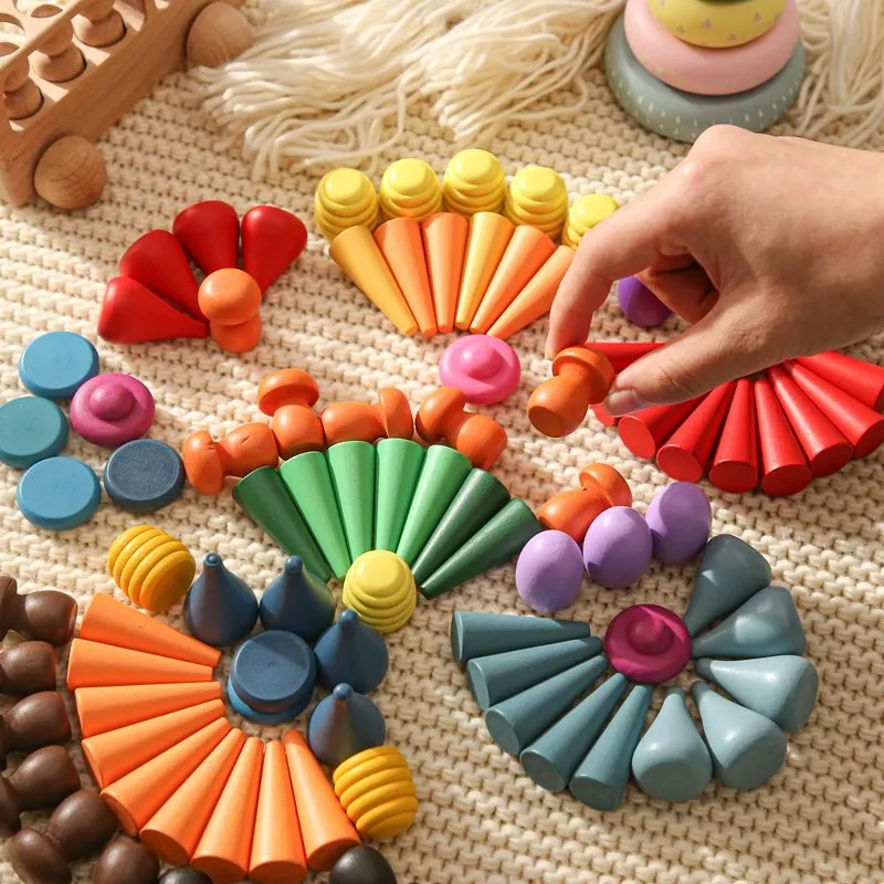 

Wooden Baby Montessori Toys Creative Loose Parts Toys Rainbow Blocks Constructor Set Nordic Sensory Toy Waldorf For Toddler Gift