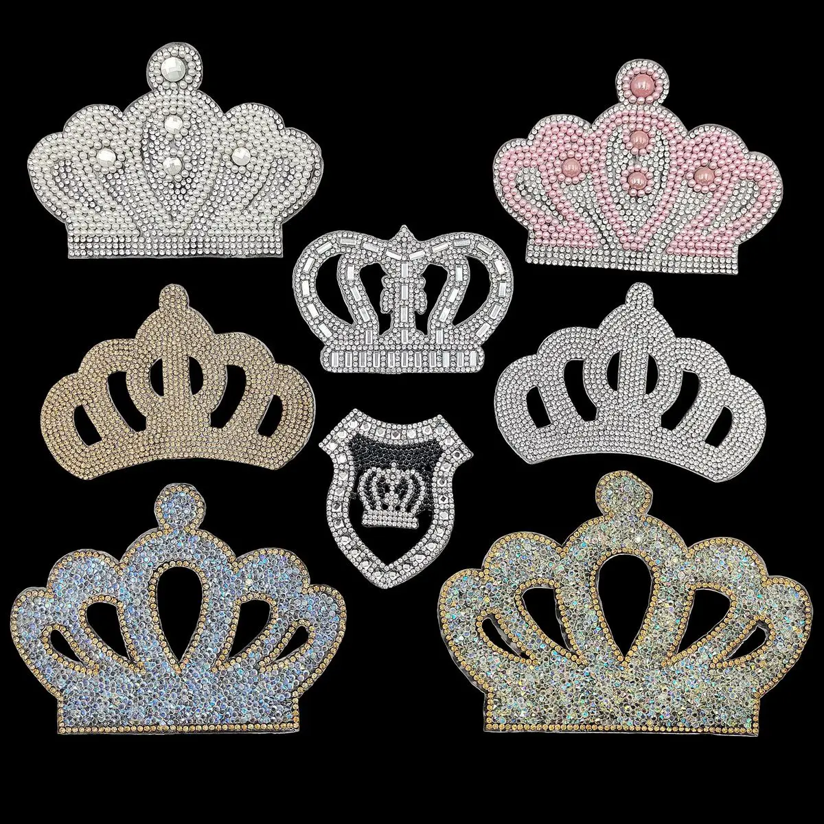 Description Picture 2 of itemCrown Rhinestones Patches Iron On Hotfix Motif Applique Women Crystal Glass Hot fix Bride Wedding Dress Clothes