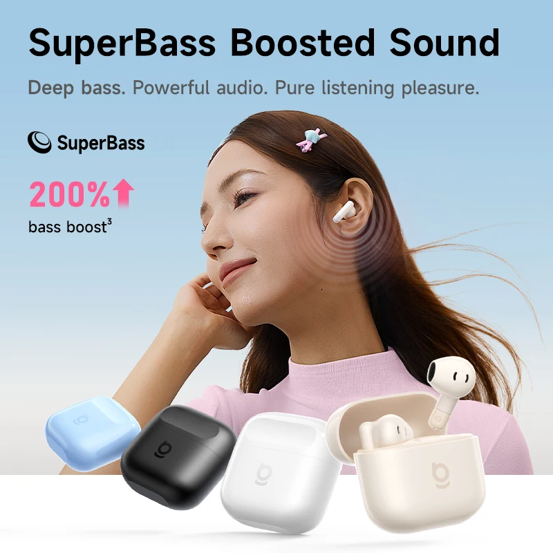 Baseus Bass BS2 Lite True Wireless Earbuds Bluetooth 6.0 Semi-in-Ear Earphones 2-Mic AI ENC 40H Playtime IP55 SuperBass Ear buds - Image 2