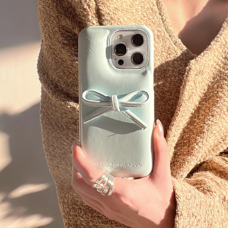 Korean Cute Bow Kawaii Glossy Leather Phone Case Cover