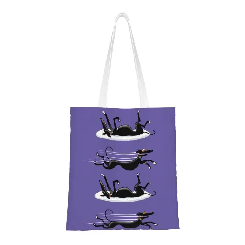 

Funny Print Greyhound Tote Shopping Bags Recycling Canvas Shopper Shoulder Whippet Sighthound Cartoon Handbag