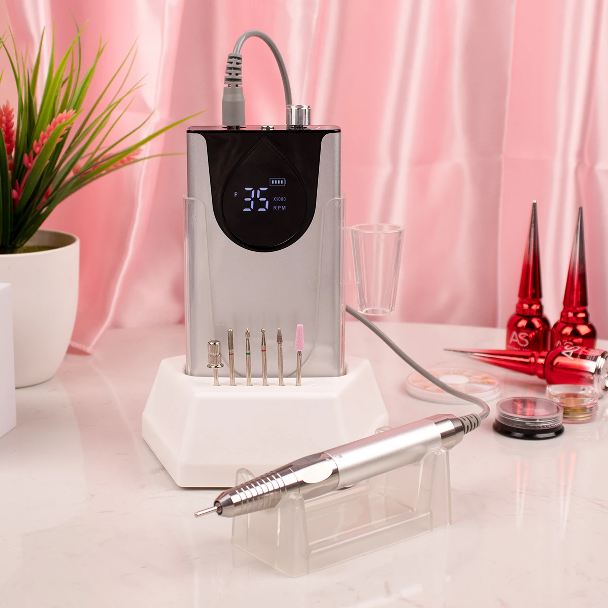 Brushless 35k Portable Nail Drill With Desktop Base Cordless