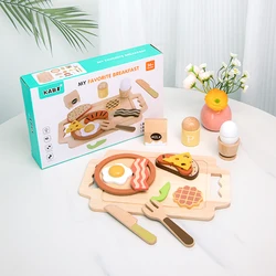Deluxe Wooden Kitchen Pretend Play Set for Toddlers - Montessori - Inspired Cooking Toy with Plates & Accessories (Breakfast)