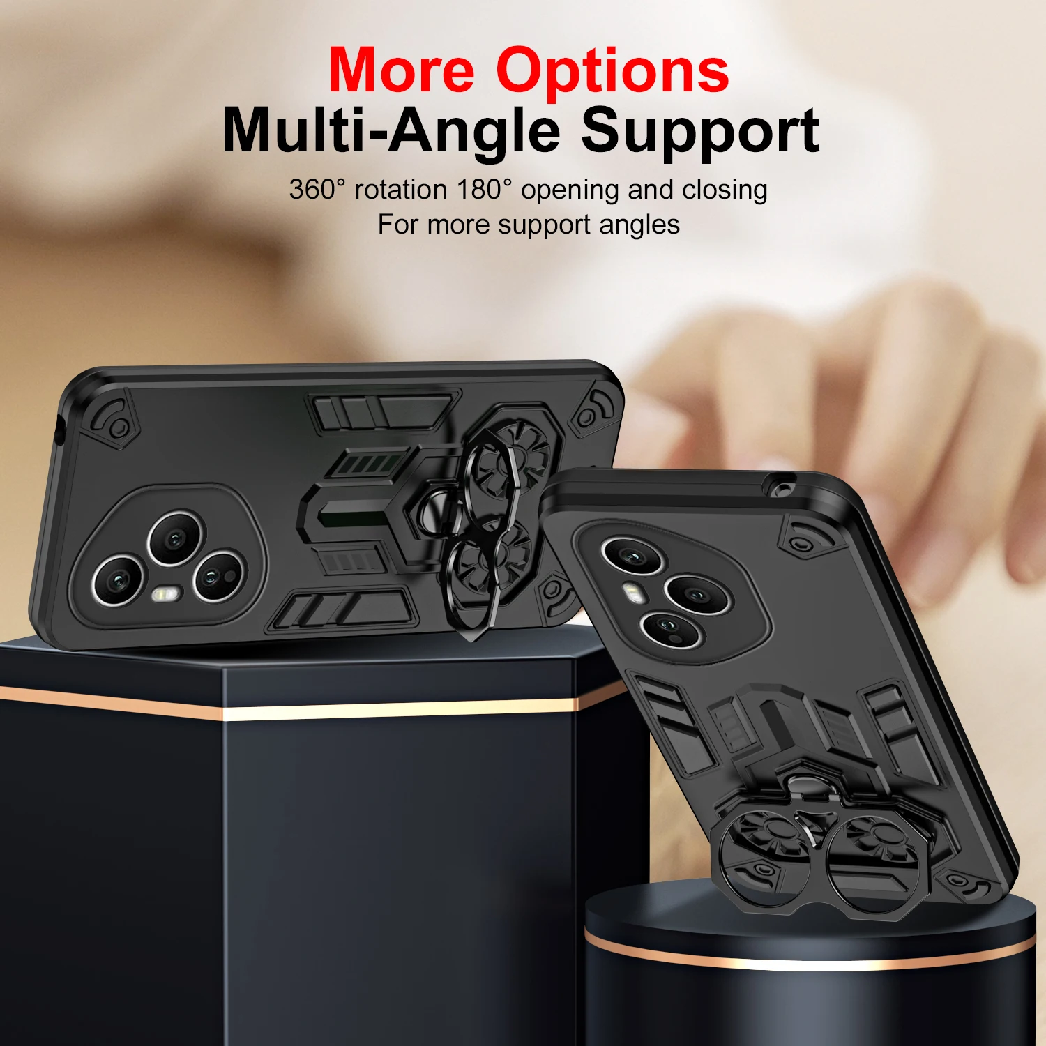 Luxury Stand Holder Armor Shockproof Phone Case with Camera Protection and Bumper Cover