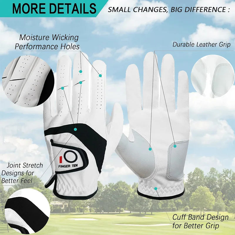 5 Pcs Golf Gloves Men Leather Palm Left Right Hand Rain Grip Wear Resistant Flexible Comfortable Drop Shipping 6
