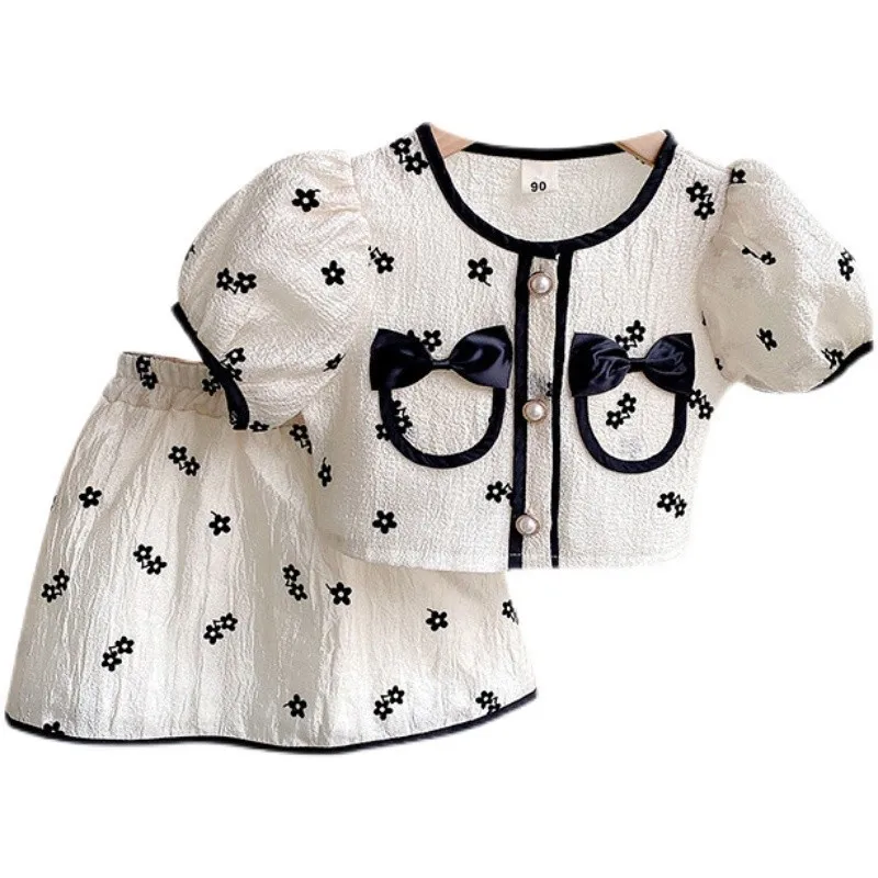 Girls Clothing Set 2023 New Summer Short Sleeve Shirt Top & Floral Skirt 2PCS Children Clothing Kids Clothes Sets 2 to 8 Years - 5