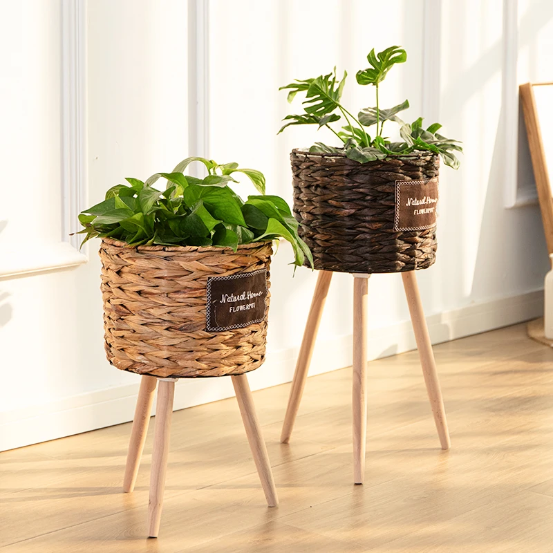 Nordic Woven Flower Pot ass Basket Plant Holder Bamboo Basket Home Decor Floor Standing Decoration ell Wier Flower Pot