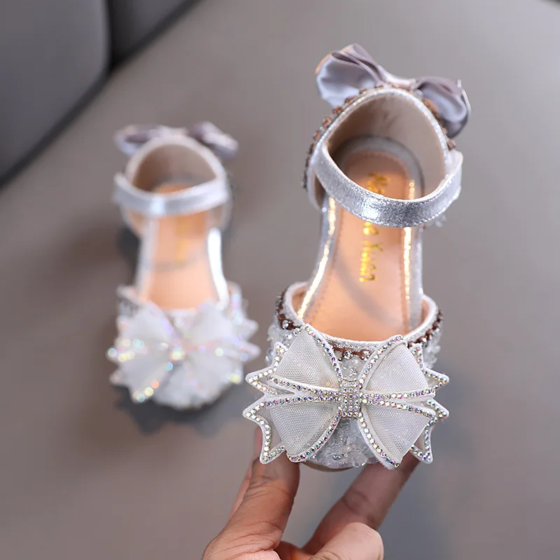 

Summer Bowknot Rhinestone Soft Soled Baby Girls Sandals Kids Princess Dance Party Shoes Children Flats Student Performance Shoes