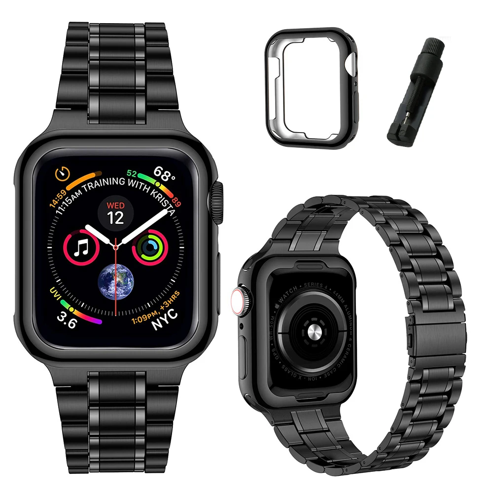 Premium Stainless Steel Watch Strap with Soft TPU Case