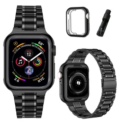 Premium Stainless Steel Watch Strap with Soft TPU Case for 38mm (Black)