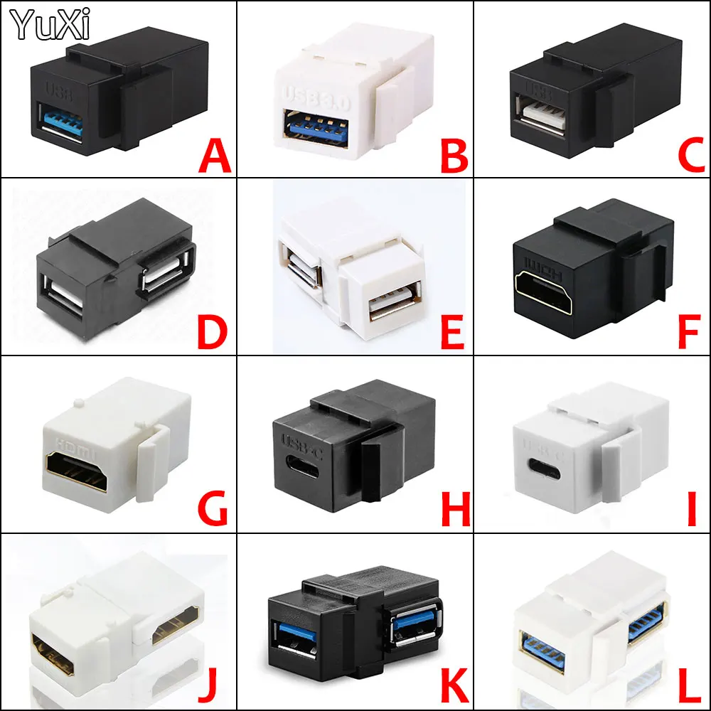 

1PCS USB 3.0/2.0 Type-C Female to Female Coupler HDMI-Compatible Connector Keystone Inserts Adapter For Wall Plate Outlet Panel