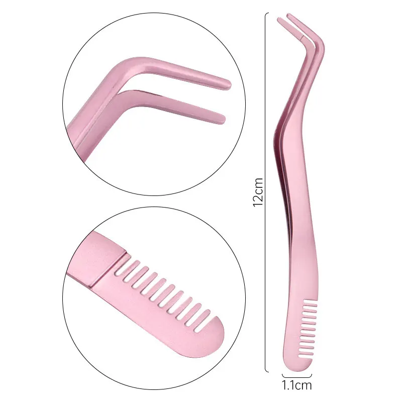 1 Stück Wimpernkamm-Pinzette aus Edelstahl, antistatisch, nicht magnetisch, professionelles Volumen, 3D-Wimpernverlängerungspinzette, Werkzeuge – Detail 7