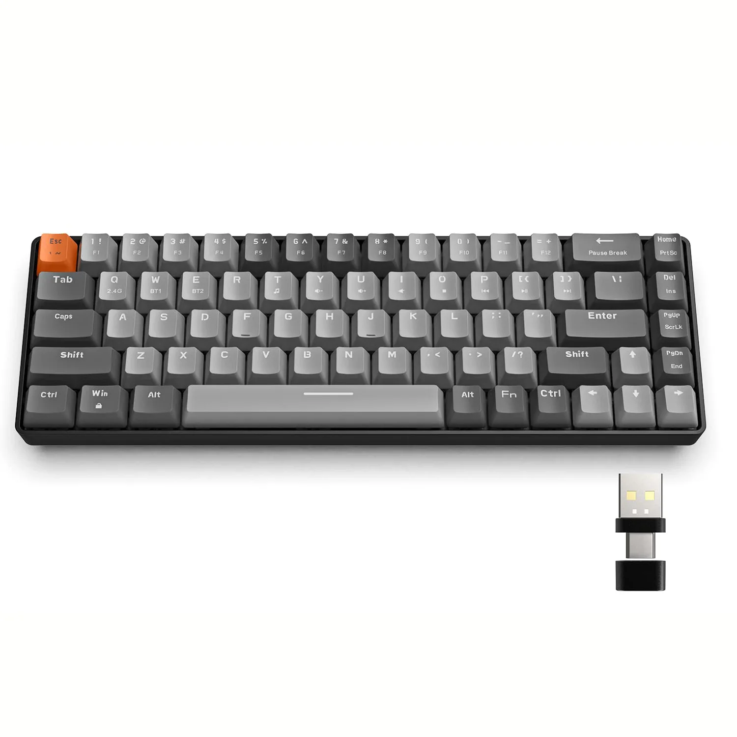 Clavier mécanique sans fil RK68 60%, Bluetooth 5.0/2.4GHz, mode touristes, récepteur 2 en 1, clavier de jeu remplaçable à chaud à 68 touches