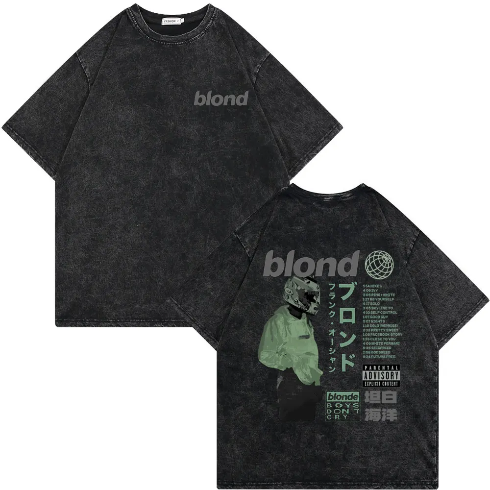 

Vintage Washed Rapper Frank Double Sided Print T Shirt Rap Men's Blond Hip Hop Tshirt Ocean Oversized T-shirt Men Casual Tees
