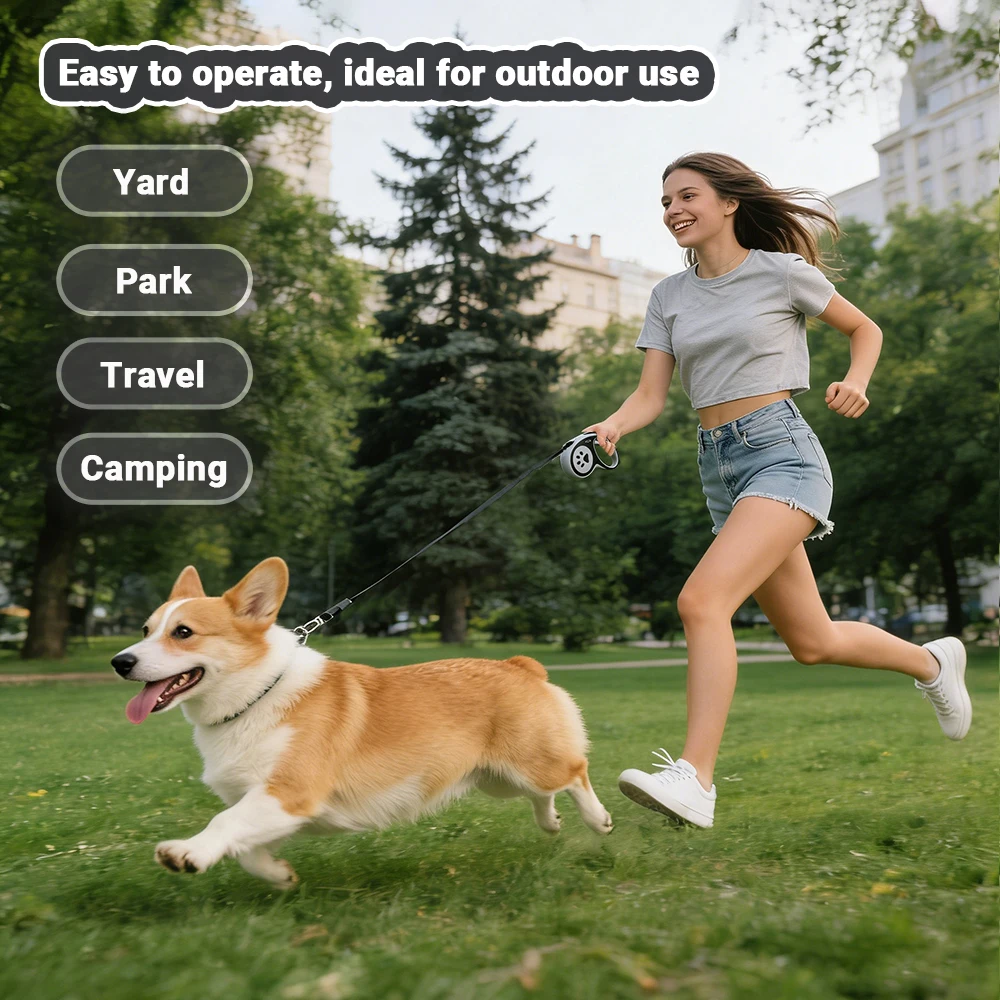 Retractable Pet Leash with One-Button Lock and Non-Slip Handle