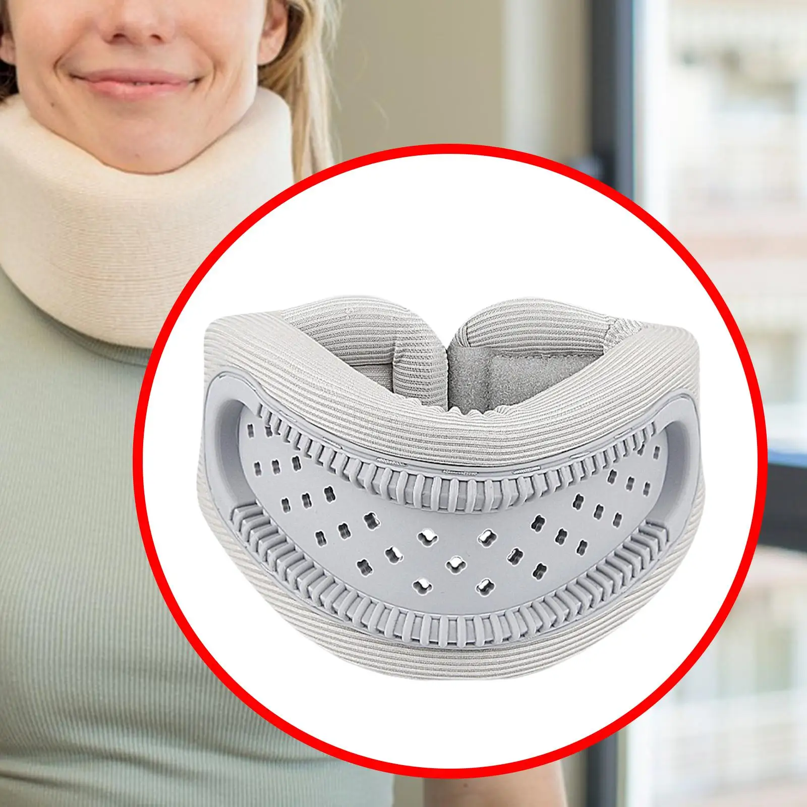 Neck Brace Comfortable Breathable Adjustable Compact Portable Soft Hollow Neck Support for Plane Sleeping Women Men Office Home