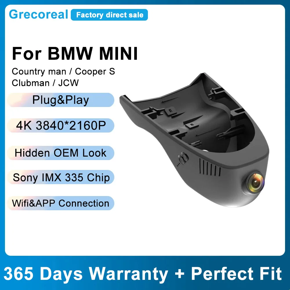 

Grecoreal Car Dash Camera 4K Wifi Car DVR for BMW Mini Cooper S Clubman Countryman OEM Car Recorders Dashcam Front Rear Dual Cam