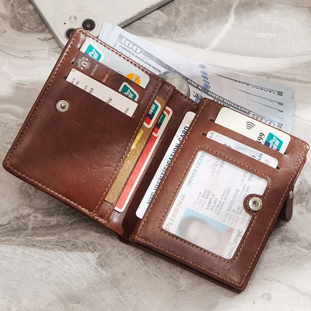 

Leather Mens Wallet Luxury Mens Purse Male Zipper Card Holders with Coin Pocket Wallets Gifts for Men Money Bag