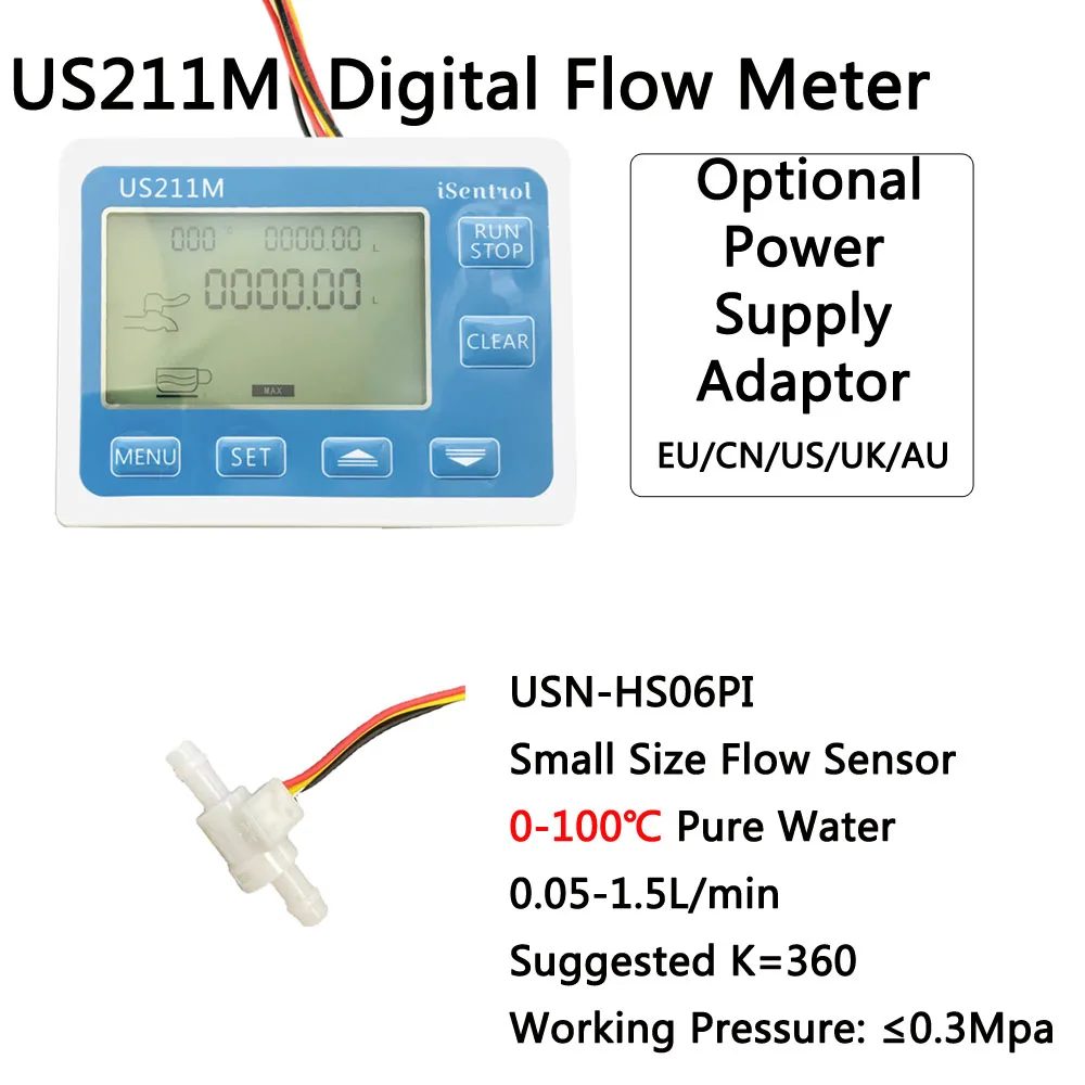 

US211M Digital Flow Meter Totalizer Flow Measurement USN-HS06PI POM Water Flow Sensor 6mm OD Hose BarbTurbine Flowmeter iSentrol