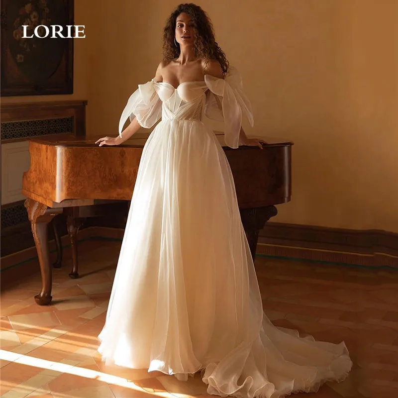 

LORIE Classic Sweetheart Wedding Dresses A Line Puff Tulle Corset Bridal Dress Off The Shoulder Bow Sleeve Wedding Gowns 2023