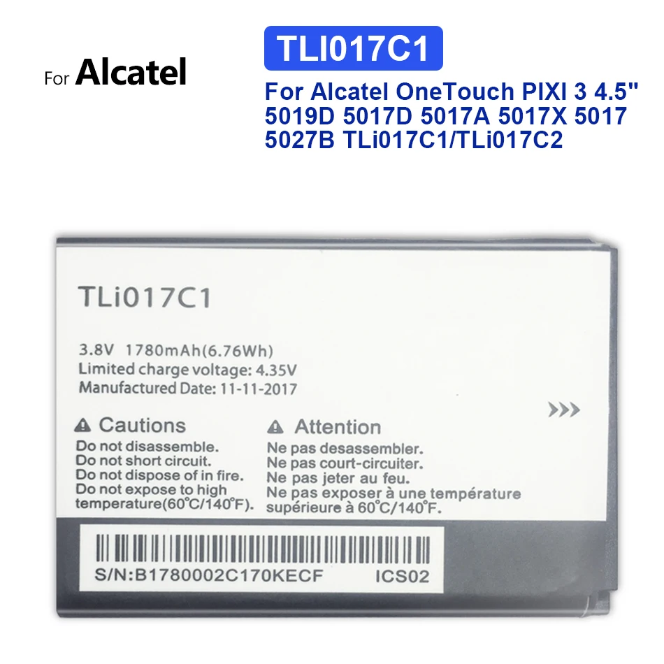 Batteria Per Alcatel Onetouch Pixi 3, 4.5 ", 5019D, 5017D, 5017A, 5017X, 5017, 5027B, Tli017C1, Tli017C2, Vodafone Smart Speed 6