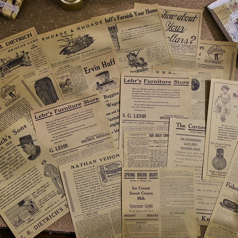 Journamm 30pcs/pack Vintage Newspaper Style Materials Paper Lightweight Paper DIY Scrapbooking Collage Junk Journal Decor Paper 4