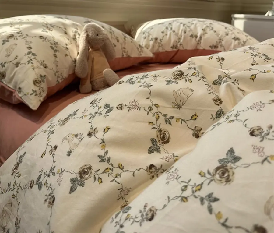 

vintage pastoral flower vine rabbit bedding set,twin full queen king retro cotton home textile bed sheet pillow case quilt cover