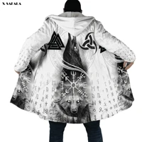 Odin Raven Fenrir Viking Tattoo 3D Printed Cloak Thick Winter Warm Hooded Blanket Coat Fleece Men Female Jacket Pullover 1