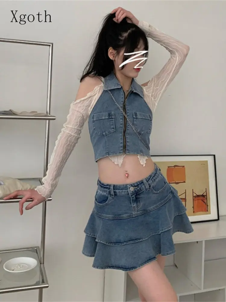 Denim Skirt With Crop Top Ziggy Mid Skirt Stream Light Worn