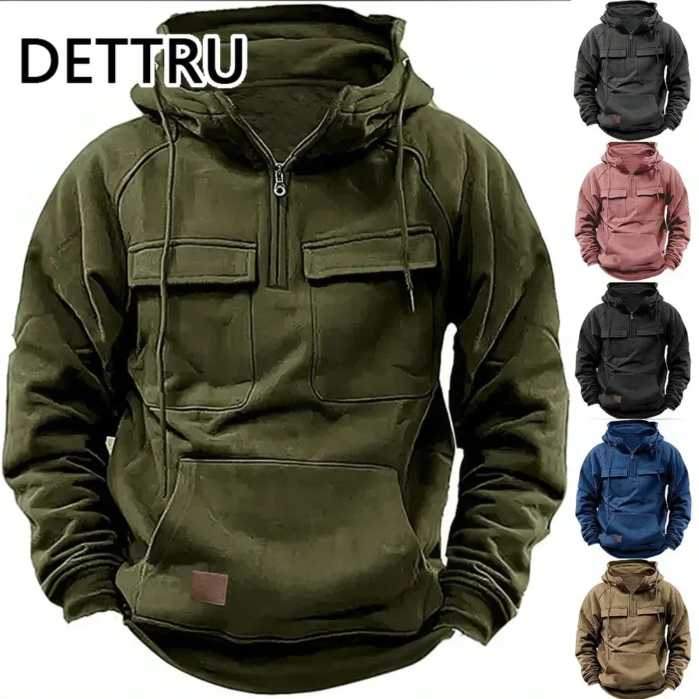 Men's Retro Multi-Pocket Hooded Sweatshirt