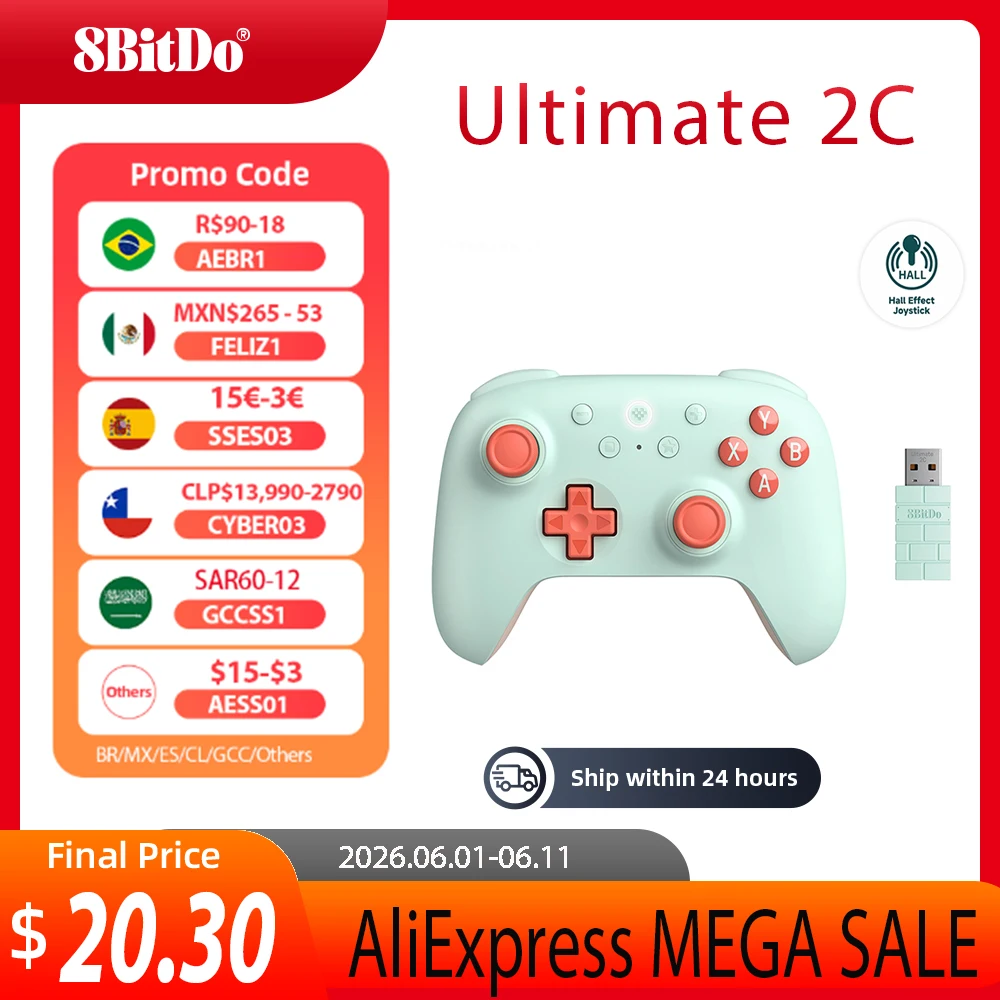 وحدة تحكم الألعاب اللاسلكية 8BitDo Ultimate 2C للكمبيوتر الشخصي ، سطح البخار ، النوافذ 10 ، 11 ، Raspberry Pi ، Android